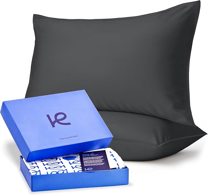 Kickoff Viscose Bamboo Pillowcase, Queen, 100% Organic Hidden Zippered Viscose Bamboo Pillow Case Queen Size, Cooling Pillow Cover for Hot Sleepers (1 Pack, 20"x30", Pewter)
