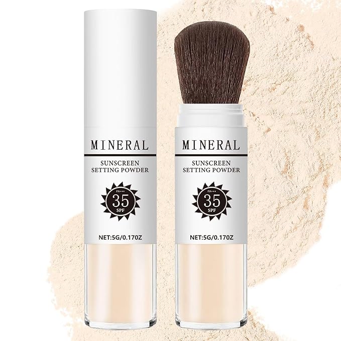 Mineral Sunscreen Setting Powder, SPF 35 Translucent Loose Powder, Mineral Brush Powder, Oil Control Natural Matte Finish, Lasting Lightweight Breathable for All Skin (#02 Fair)