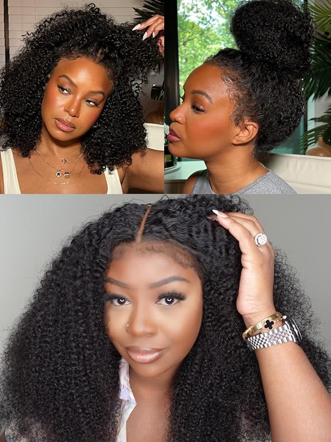 Julia Hair Bye Bye Knots 4C Kinky Curly Glueless Natural Hair Wig 7x5 Pre Cut HD Lace Front Kinky Edges Hairline Wig Pre Bleached Pre Plucked Virgin Hair with Baby Hair for Black Women 26 Inch