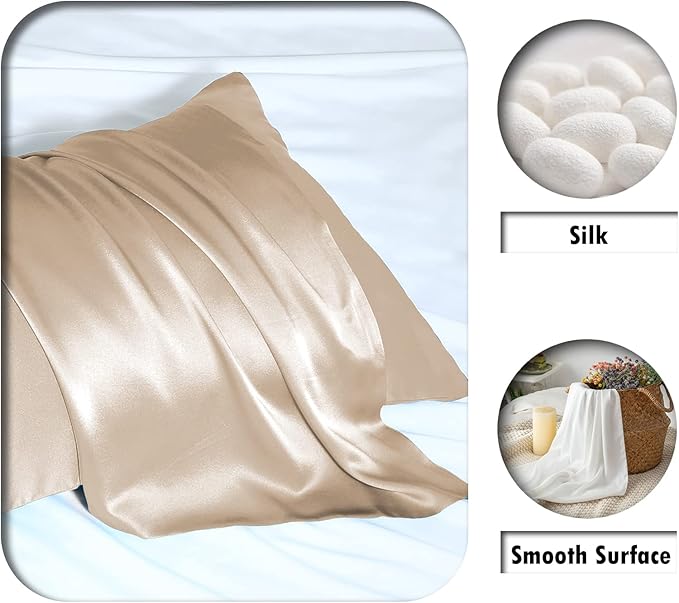 Silk Pillowcase for Hair and Skin,Soft,Breathable and Sliky 100% Silk Pillowcases King Set of 2,Both Sides Natural Mulberry Silk Pillow Cases with Hidden Zipper(King Size 20"X 36",2pcs)