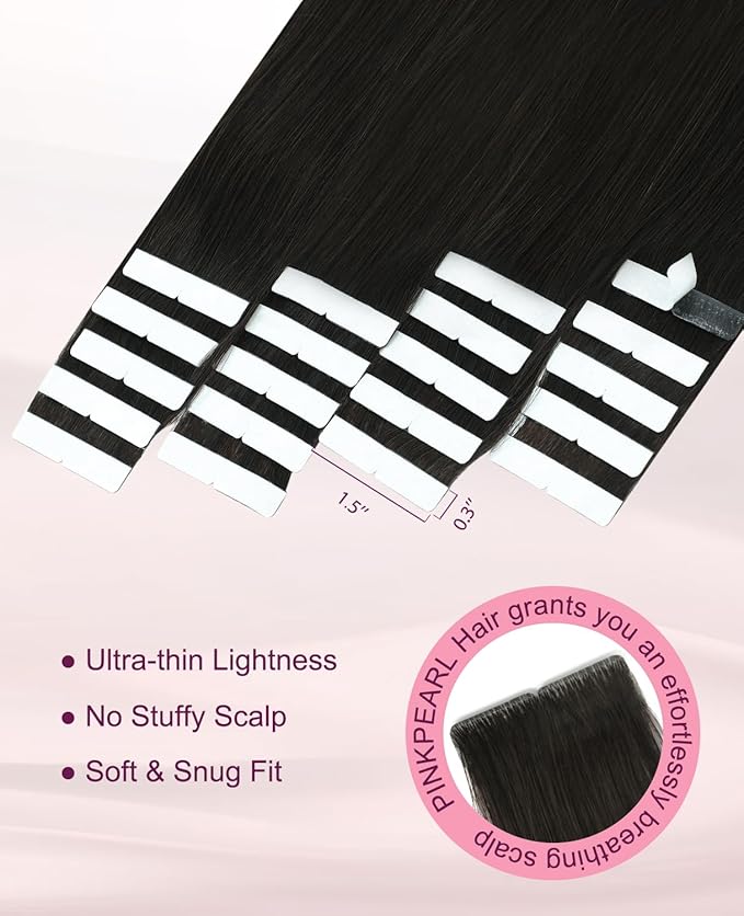 Pinkpearl Invisible Tape in Hair Extensions Human Hair, 20pcs 20inch 55g #2 Dark Brown Injection Tape in Extensions Real Remy Straight Seamless Silky Human Hair Injected