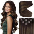 Ve Sunny Clip in Human Hair Extensions, Real Hair Extensions Clip in Human Hair, Human Hair Extensions Clip ins Dark Brown Ombre Medium Brown Balayage Hair Extensions 5pcs 80g 12inch