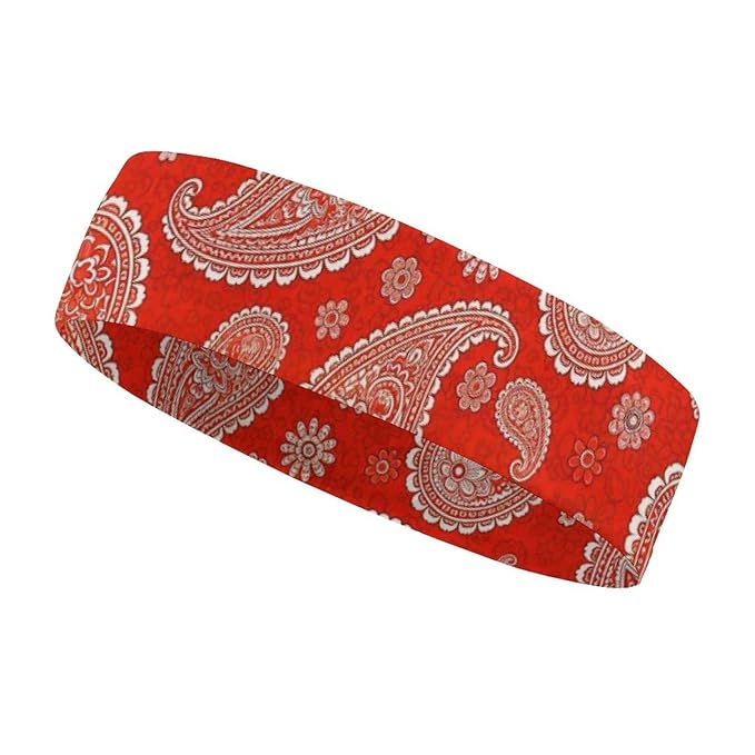 Paisley Bandana Red Headband for Men Sweatband Headbands for Running, Cycling, Football, Yoga, Unisex Hairband