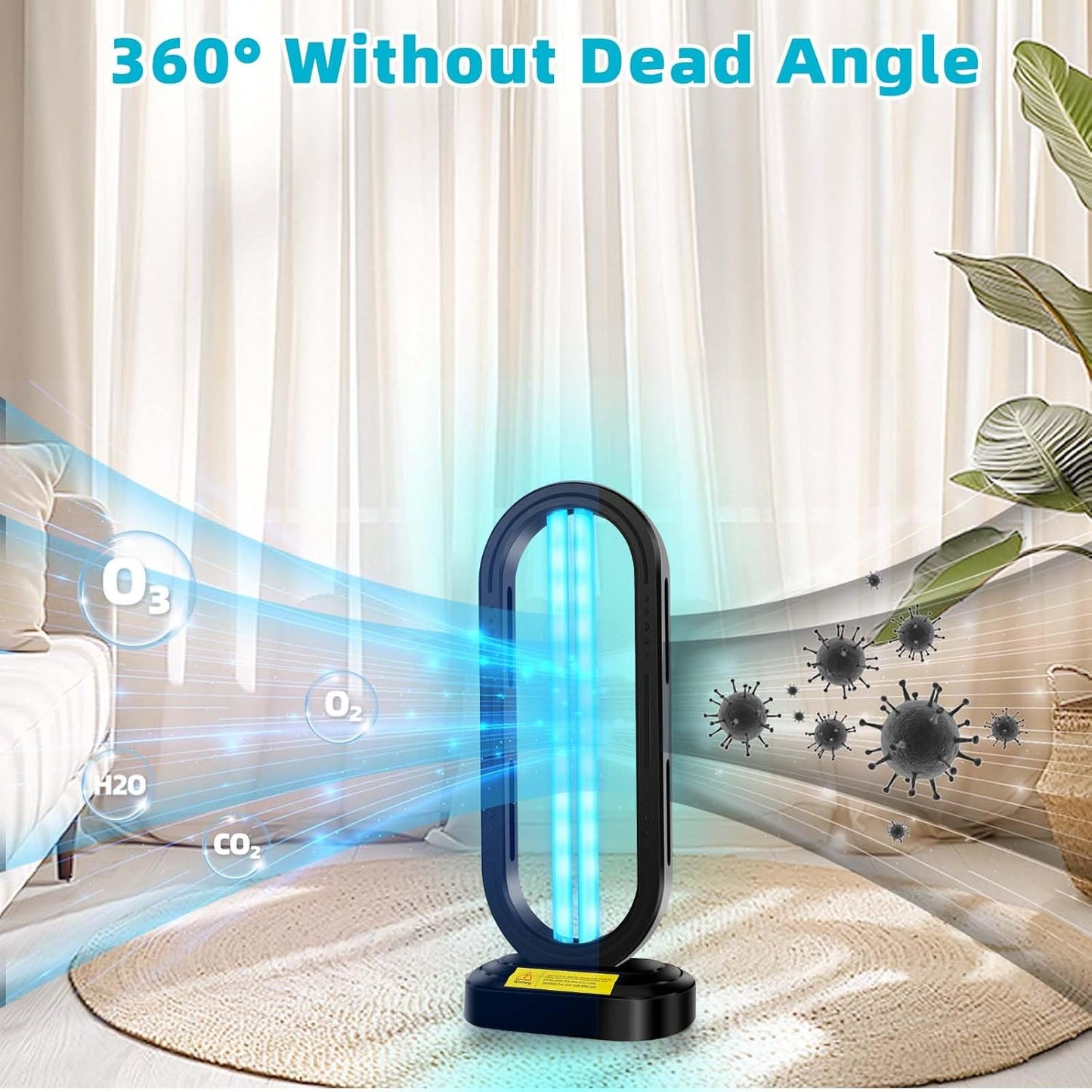 UV Light Sanitizer,4-Speed Timing and Remote Control UVC Home Disinfection Device,Portable Ultraviolet Light Sanitizer for Bed Bugs and Dust Mites,UV Lamp for Whole Room,Black