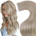 LaaVoo Tape in Hair Extensions Human Hair Blonde Tape in Extensions Human Hair Bleach Blonde Highlights with Ash Blonde50G 20Pcs 16Inch