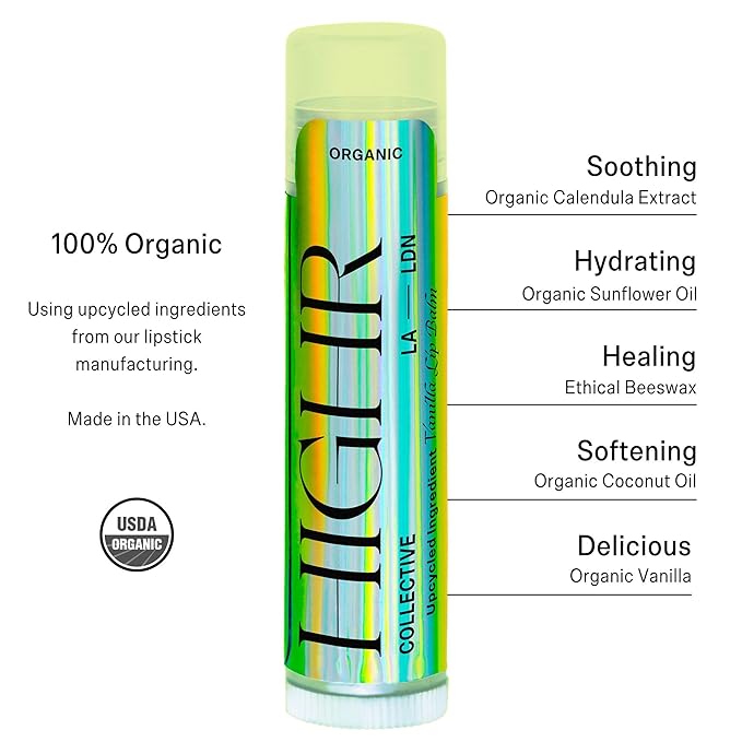 HIGHR Organic Vanilla Butter Hydrating Lip Balm - Nourishing Lip Care for Youthful and Smoother Lips, Lip Moisturizer for Dry and Cracked Lips - All Natural Treatment Perfect for Women on the Go