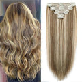 Straight Clip In Hair Extensions Real Human Hair 8Pcs Clip In Balayage Chestnut Brown Highlight Blonde Human Hair Extensions with 18Clips Lace Weft 120g 14inch