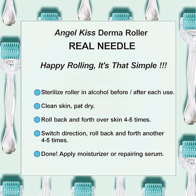 Derma Roller REAL NEEDLE Advanced 5 - Angel Kiss 0.30mm Titanium Microneedling Roller for Face, Body, Beard, Scalp, Skin Care - 0.18mm Ultrafine 192 Micro Needles Dermal Tool for Women Men