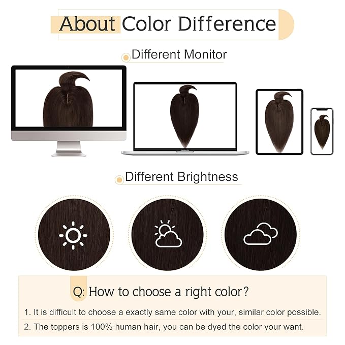 SEGO Hair Toppers for Women Real Human Hair With Bangs, 7 * 13CM Silk Base 100% Remy Human Hair Clip in Top Wiglet Hairpieces Add Volume //12 Inch Dark Brown