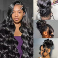 360 Lace Front Wigs Human Hair Body Wave 200% Density 34 Inch Upgraded Hidden Straps 360 HD Full Lace Wigs Human Hair With Drawstring Pre Plucked With Baby Hair for Women Natural Black