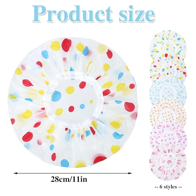 Pengxiaomei 6 Pcs Shower Cap, Hair Cap Reusable Waterproof Shower Caps for Women Men Kids