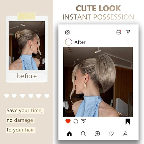 10 Inch Short Ponytail Extension - Soft Straight Pony Tails Hair Extensions, Claw Clip Ponytail Extension, Natural Short Synthetic Hair Pieces for Women (Color: Light Ash Brown Mixed White)