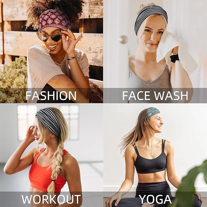 Huachi Wide Headbands for Women Non Slip, Thick Womens Bandana Headbands Boho Elastic Hair Bands for Women's Hair, Stretchy Sweat Headband