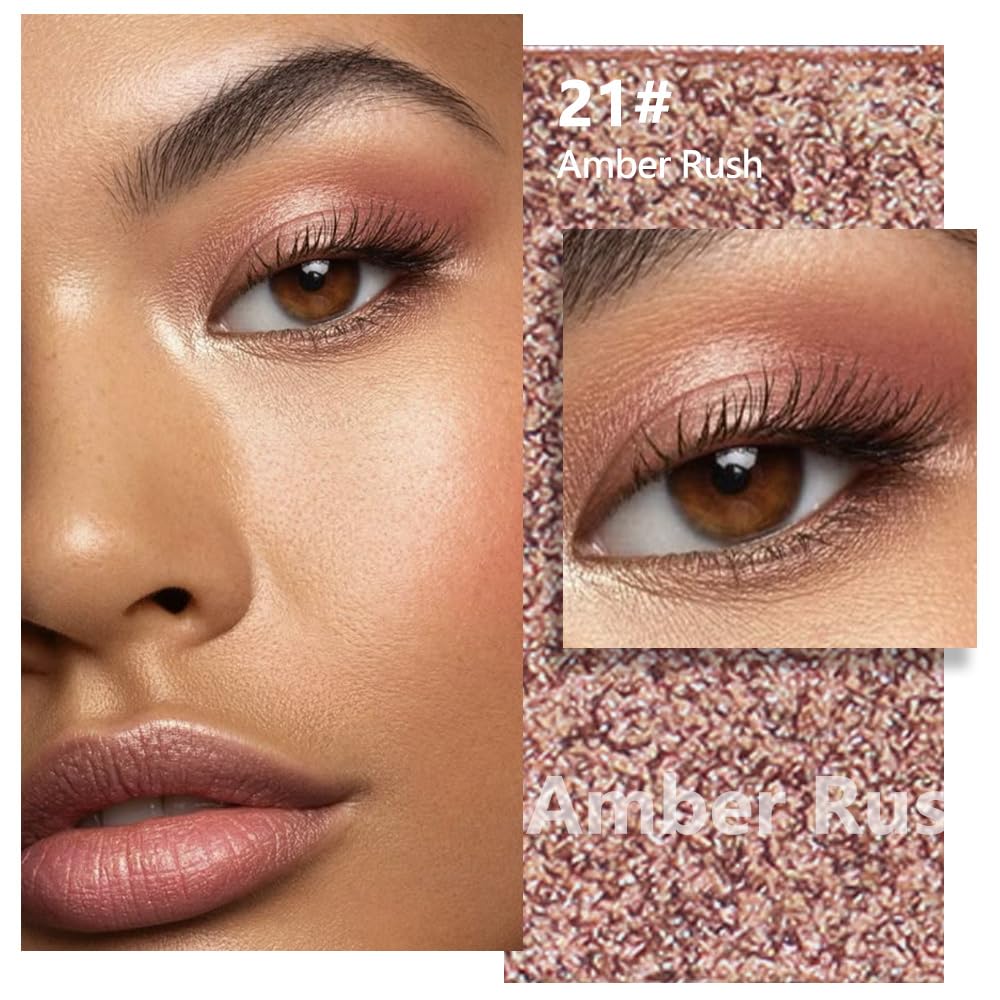 Kaely Pressed Single Eyeshadow Makeup, Amber Rush Shimmer Highly Pigmented Monochrome Eye Shadow Palette, Waterproof Neutral Powder Mini Eyeshadow, sombras para ojos, Lightweight Blendable, 21
