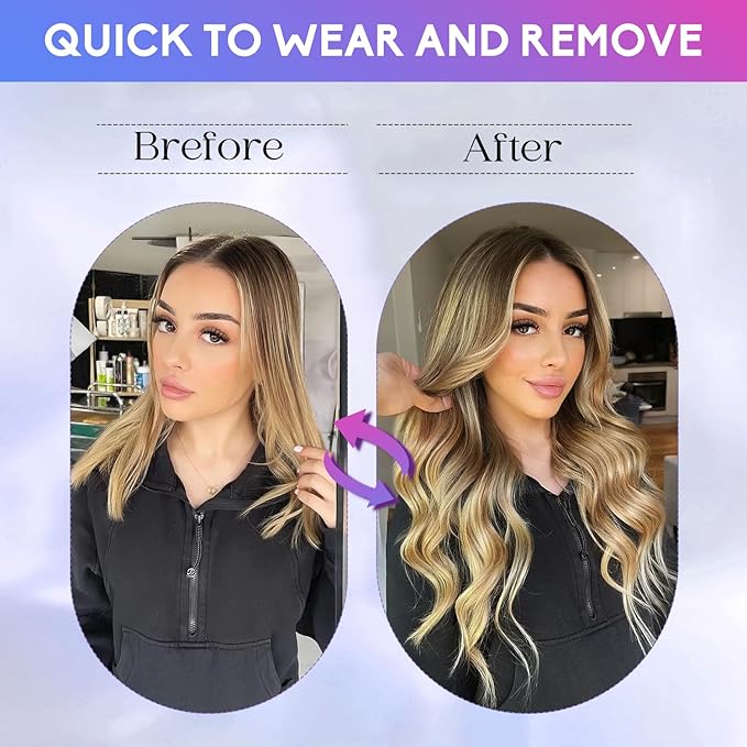 Blonde Clip in Hair Extensions Real Human Hair, 14 Inch 75g Natural Human Hair, Remy Human Hair Extensions Cip ins for Women 8pcs Per Set #16/22 Light Blonde Highlighted Golden Blonde