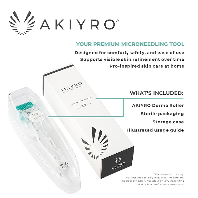 Derma Roller 0.30mm - Microneedle Roller with Storage Case - 192 Micro Needling Dermal Tool for Face, Beard, Scalp & Body - At Home Microneedling Skin Care for Women & Men (Green)