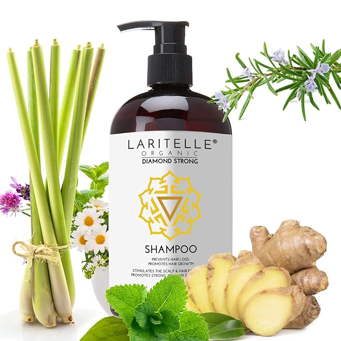 Laritelle Diamond Strong Organic Shampoo – Hair Growth & Strengthening – Sulfate-Free, Cedarwood & Botanicals – Prevents Thinning & Breakage – Made in USA – 17.5 oz
