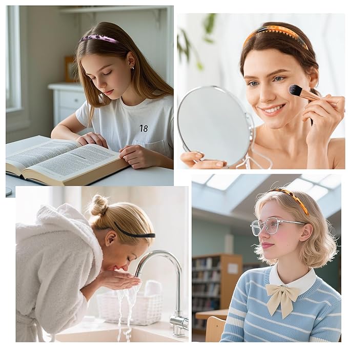 4 Pack No Pressure Headbands for Glasses Wearers – Wide teeth U-Shaped headband for no headache, no pressure, secure hold for thick and fine hair(set-B)