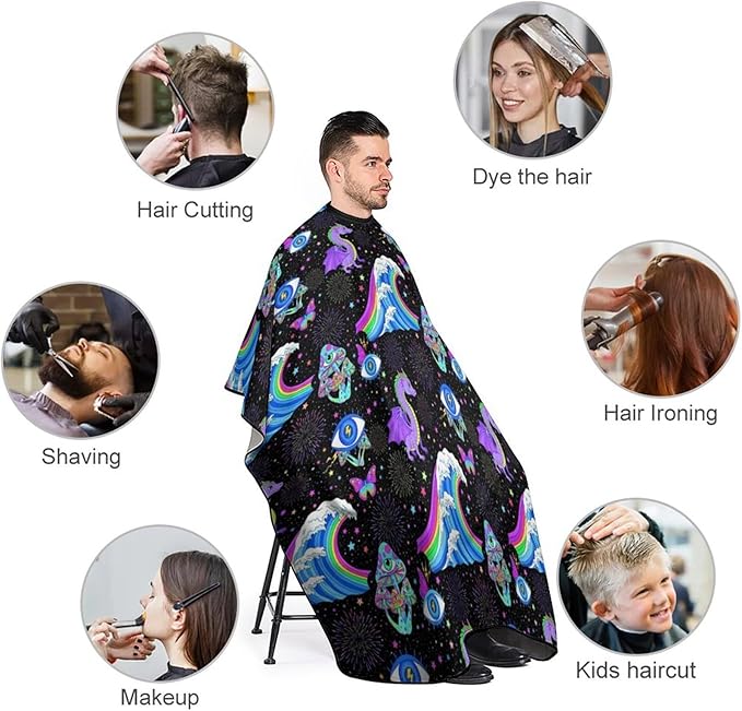 Extra Long Hair Styling Cape, Professional Hair Cutting Apron Trippy Mushroom Butterflies Ocean Wave Dragon Eyes Shampoo Cutting Household Capes Wrap for Hair Cutting Styling