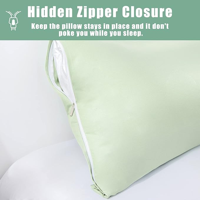 Body Cooling Pillow Cases Cover, Bamboo Rayon Green Body Pillowcases with Zipper Closure, Cool and Breathable Pillow Case for Hot Sleepers and Night Sweats, 20x54 inches