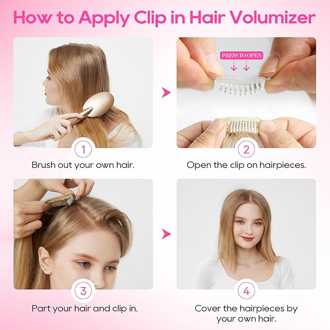 REECHO Clip in Hair Volumizer, 2PCS 6 inch Short Thick Clip in Hairpieces Adding Extra Volume Hair Extensions for Women (Light Blonde)