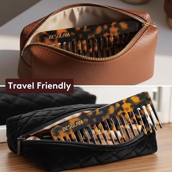 Wide Tooth Comb for Curls & Thick Hair - Large Detangling Comb for Women, 6 Inch Full-hand Length Acetate (Anti-Static), Wet/Dry Use, Reduces Breakage, 2 Pack (Tortoise & Tokyo)