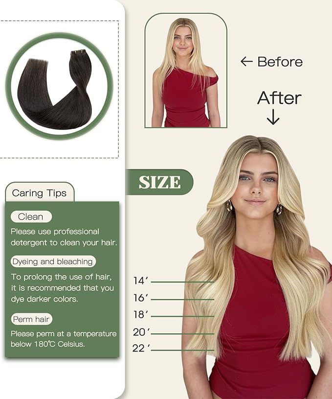 SURNEL Injection Tape in Hair Extensions Human Hair Darkest Brown Invisible Tape in Extensions 16inch 20 Pcs 35g(#2,16)