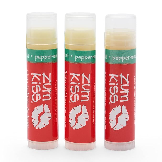 Zum Peppermint Kiss Stick (Pack of 3) with Certified Organic Sunflower Seed Oil, Beeswax, Shea Butter, Pure Essential Oils, Candelila Wax, Vitamin E and Honey, 0.15 oz