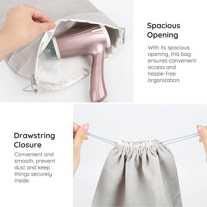 Segbeauty Velvet Satin Bags with Drawstring, 3pcs Gray Travel Organizer Bag for Diffuser Hair Dryer 15.7x11.8in, 40x30cm Drawstring Velvet Bag for Hair Tools, Travel Storage Bags with Satin Liner