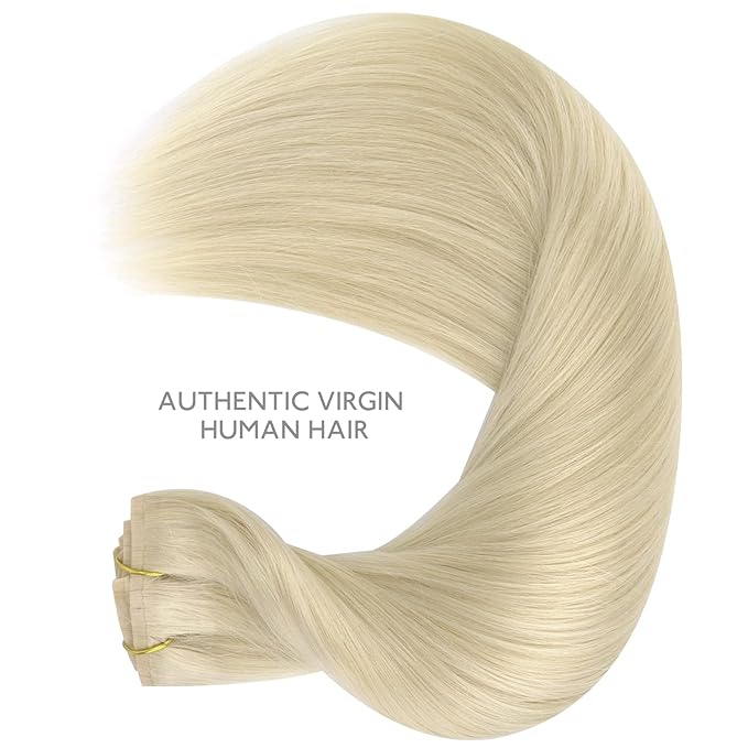 WENNALIFE Seamless Clip In Hair Extensions Human Hair, 16 Inch 130g 7pcs Bleach Blonde Real Hair Extensions Clip in Human Hair Invisible PU Skin Weft Natural Remy Human Hair Extensions