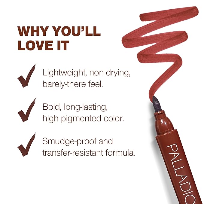 Palladio Lip Stain, Hydrating and Waterproof Formula, Matte Color Look, Longlasting All Day Wear Lip Color, Smudge Proof Natural Finish, Precise Chisel Tip Marker, Mocha Cream