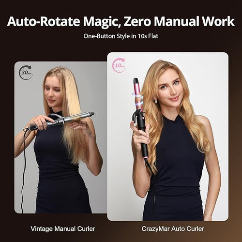 5 in 1 Automatic Rotating Curling Iron Set, CrazyMar Curling Wand Set - 5 Barrels (3/4,1,1/4 Inch) Dual Voltage Curling Wand for Professional Hair Styling, Travel, Ceramic Coating(Hot Pink)