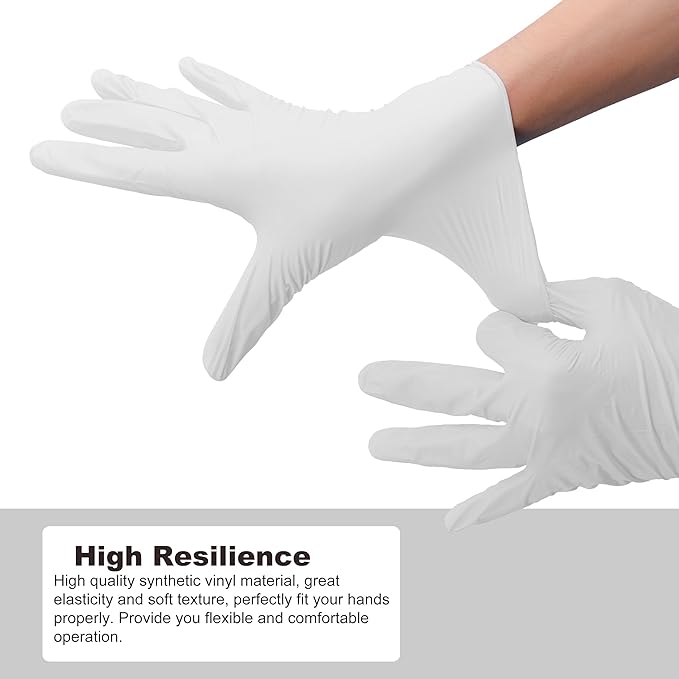 Disposable Gloves Large, Nitrile and Vinyl Blend Material Gloves, Latex Free 4 Mil 100 Pc Food Grade Glove for Cleaning, Food Prep,Hair Dye,Tattoo, White
