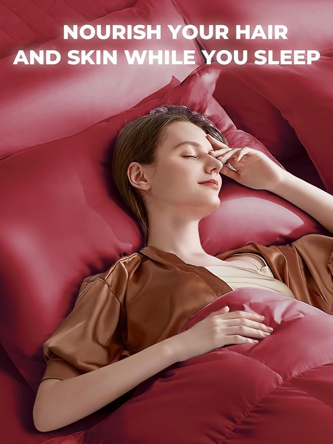 Mulberry Silk Pillowcase for Hair and Skin, SGMSILK 22 Momme Natural Silk Pillow Cases with Zipper, 6A Soft and Smooth Single Sided Pure Silk Pillow Cover (Red, King 20"x36")