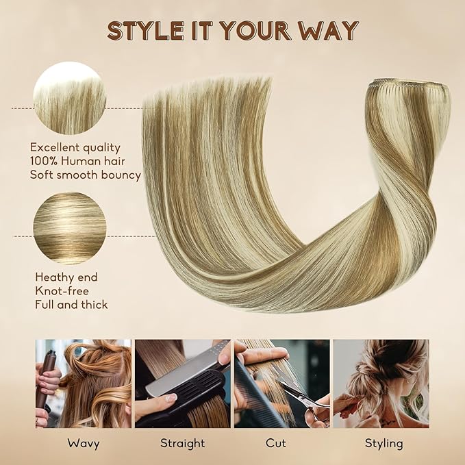 Clip in Hair Extensions Real Human Hair 24Inch 8pcs 120g Seamless Balayage Blonde Hair Extensions Clip Ins Double Weft Light Blonde Highlight Golden Blonde Invisible Straight Remy Human Hair for Women