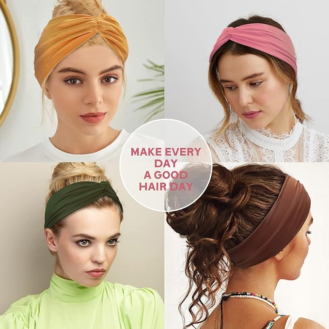Yeshan 12 Pack Wide Twist Headbands for Women No slip Turban Headband Stretchy Criss Cross Head bands Yoga Workout Sport Hair bands Solid colors Bandana Headbands