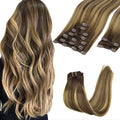 GOO GOO Clip in Hair Extensions Real Human Hair, Remy Human Hair Extensions Clip ins for Women, Natural Human Hair, 22inch 220g 9Pcs, #4/27/4 Balayage Chocolate Brown to Caramel Blonde