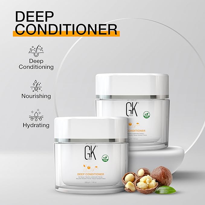 GK HAIR Global Keratin Deep Conditioner Masque Pack of 2 (7.05 Fl Oz/200 g) Intense Hydrating Repair Treatment Mask for Dry Damaged Color Treated Frizzy Hair Restoration Formula with JOJOBA Seed Oils