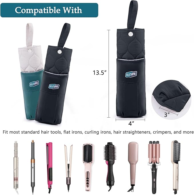 Heat Resistant Hair Tool Organizer Bag with Hanging Loop, Portable Travel Case for Flat Irons, Curling Irons, Hair Straighteners & Hot Styling Tools, 13.5" Heat-Proof Storage Cover with 2 Pockets