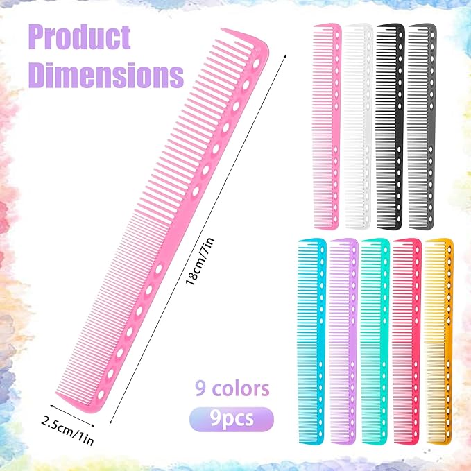 Jeffdad 9 PCS Carbon Hair Cutting Combs, Professional Carbon Fine Cutting Comb Heat Resistant Carbon Fiber Salon Hairdressing Comb Multi-Function Medium and Fine for Man Woman