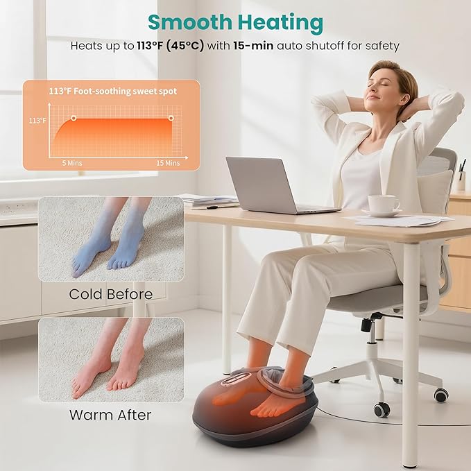 Nekteck Shiatsu Foot Massager Machine and Heat, Air Compression with Deep Kneading Therapy, Relax for Home or Office (Large Size)