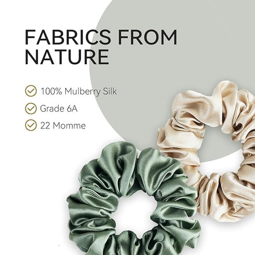 22 Momme 100% Mulberry Silk Scrunchies (2 Pack, Cream White), Well-Hold Elastic for No-Damage, 6A, Soft Hair Ties, Reduces Frizz & Breakage, OEKO-TEX Certified