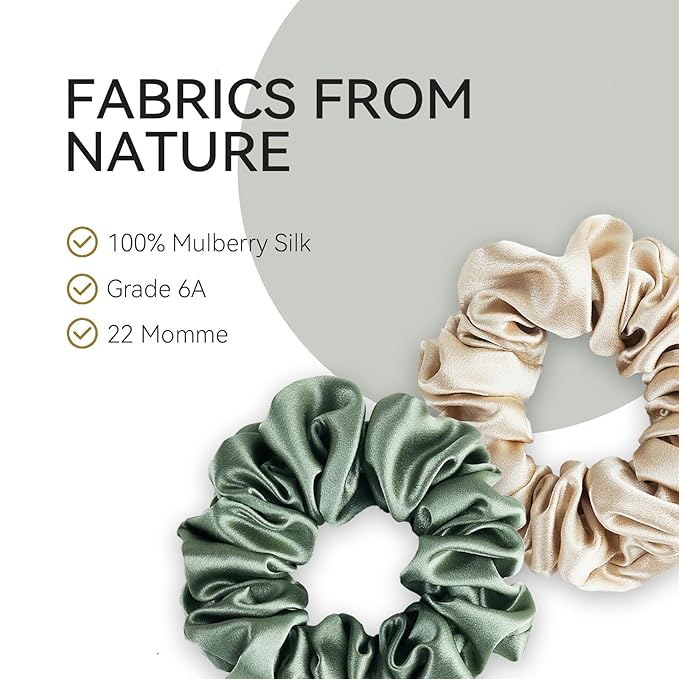 22 Momme 100% Mulberry Silk Hair Ties, Well-Hold Elastic for No-Damage (4Pack,Champagne,LightGray,CreamWhite,LightPink), 6A, Scrunchies, Reduces Frizz & Breakage, OEKO-TEX Certified