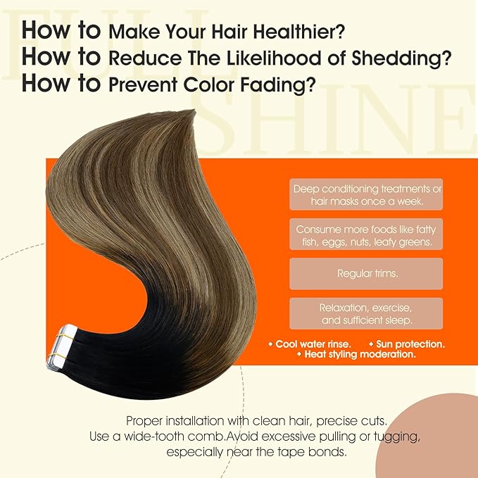 Full Shine Tape in Hair Extensions Human Hair Color Balayage 1B Black Ombre 6 Brown And 27 Blonde Tape ins Human Hair Extensions 18Inch Seamless Skin Weft 50Gram Invisible Human Hair 20Pcs for Women
