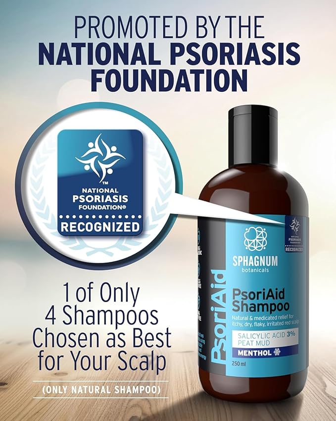 Sphagnum Botanicals Psoriasis Shampoo with Salicylic Acid – Natural Scalp Treatment for Dry, Itchy, Flaky Scalp with Menthol & Peat Mud – Sulfate-Free, Gentle Formula – 8.45 fl oz