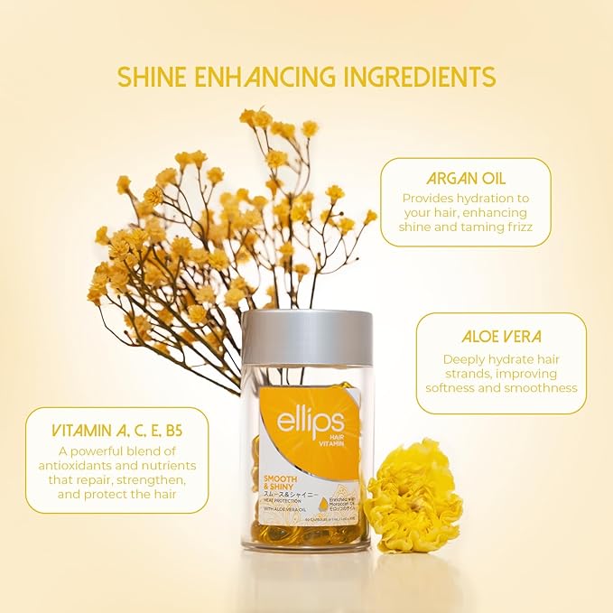 Hair Vitamin Smooth & Shiny - 50 Capsules, Heat Protectant Oil for Frizzy Hair - With Vitamin B5