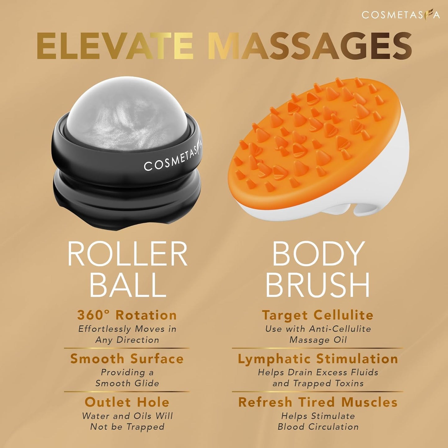 Cosmetasa Body Massage Oil for Massage Therapy Kit - Arnica Sore Muscle Massage Oil, Cellulite Massage Oil, Lavender Massage Oil, Skin Massage Roller Ball, Massager Mitt - Relaxing Luxury Spa Gift Set