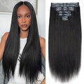 26 Inch Seamless PU Yaki Straight Clip ins Hair Extensions Real Human Hair For Women Invisible Yaki Straight Clip ins Hair Extensions (26inch,#1B)