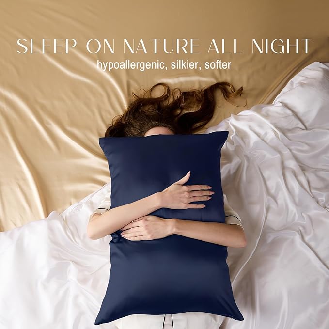 ZIMASILK 100% Pure Mulberry Silk Pillowcase for Hair and Skin Health,Soft and Smooth,Both Sides Premium Grade 6A Silk,600 Thread Count,with Hidden Zipper,1pc (King 20''x36'',Navy Blue)