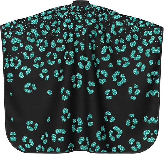 Hairdresser Cape Turquoise Green Glitter Cheetah Leopard Print Black Hair Cutting Gown, Large Long Haircut Apron for Hair Cutting Styling, Haircut Tools